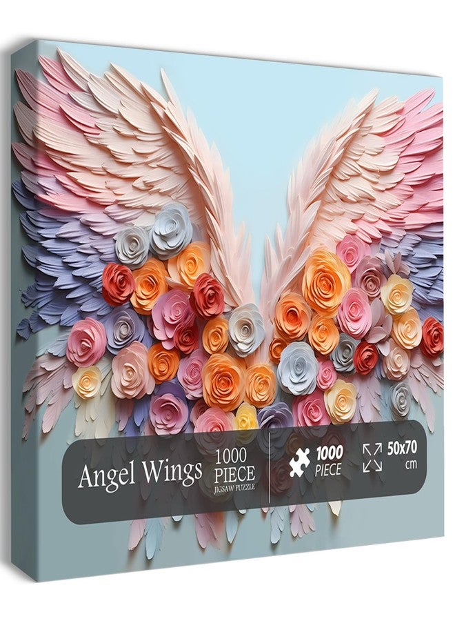 PPuzzling Flowers Angel Wings Puzzles for Adults 1000 Pieces, Rainbow Gradient Floral Jigsaw Puzzle, Impossible Rose Art Painting Puzzles as Home Decor - Image 1